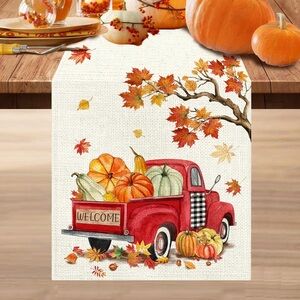 Fall Runner for Table 13 x 72 Inch, Autumn Pumpkin Red Truck Runners for Home